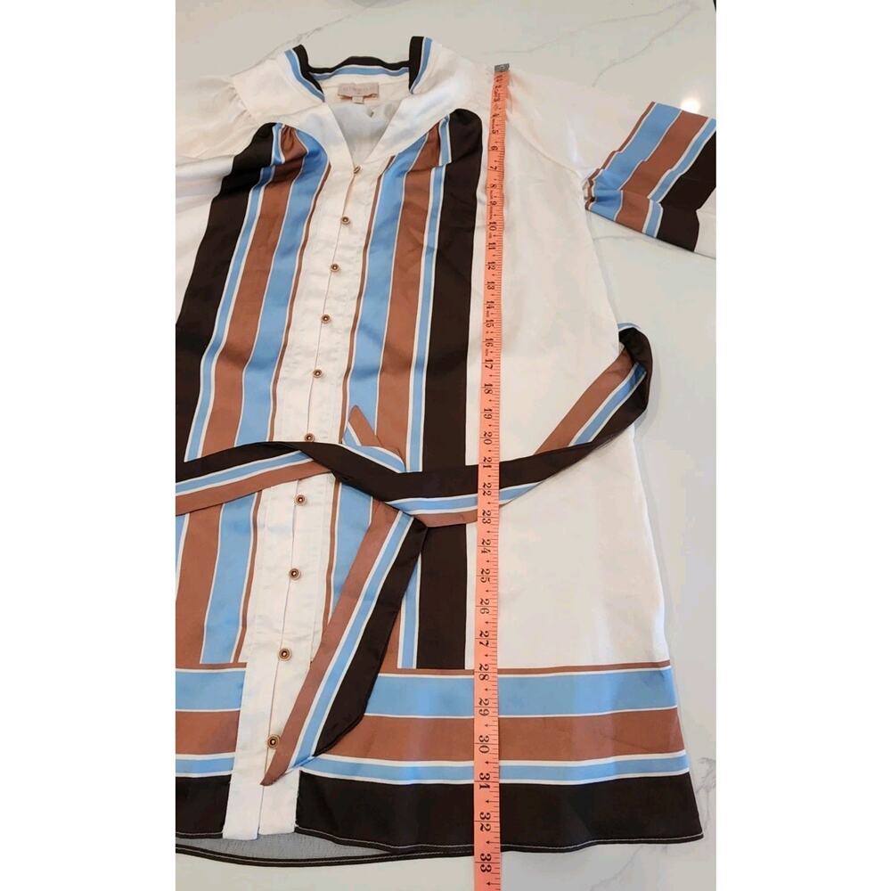 CIEBON Satin belted mini shirt dress Size XS Long Bishop Puff Sleeves Button Up - Picture 9 of 9